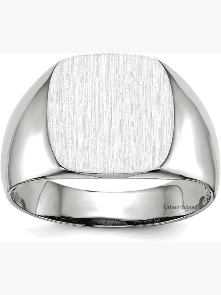 14k White Gold Polished Signet Ring Size 9 Band